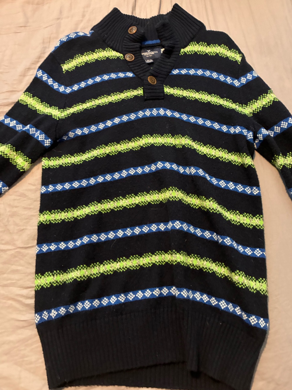 American Eagle Outfitters Black Sweater Cardigan with Blue & Lime Stripes